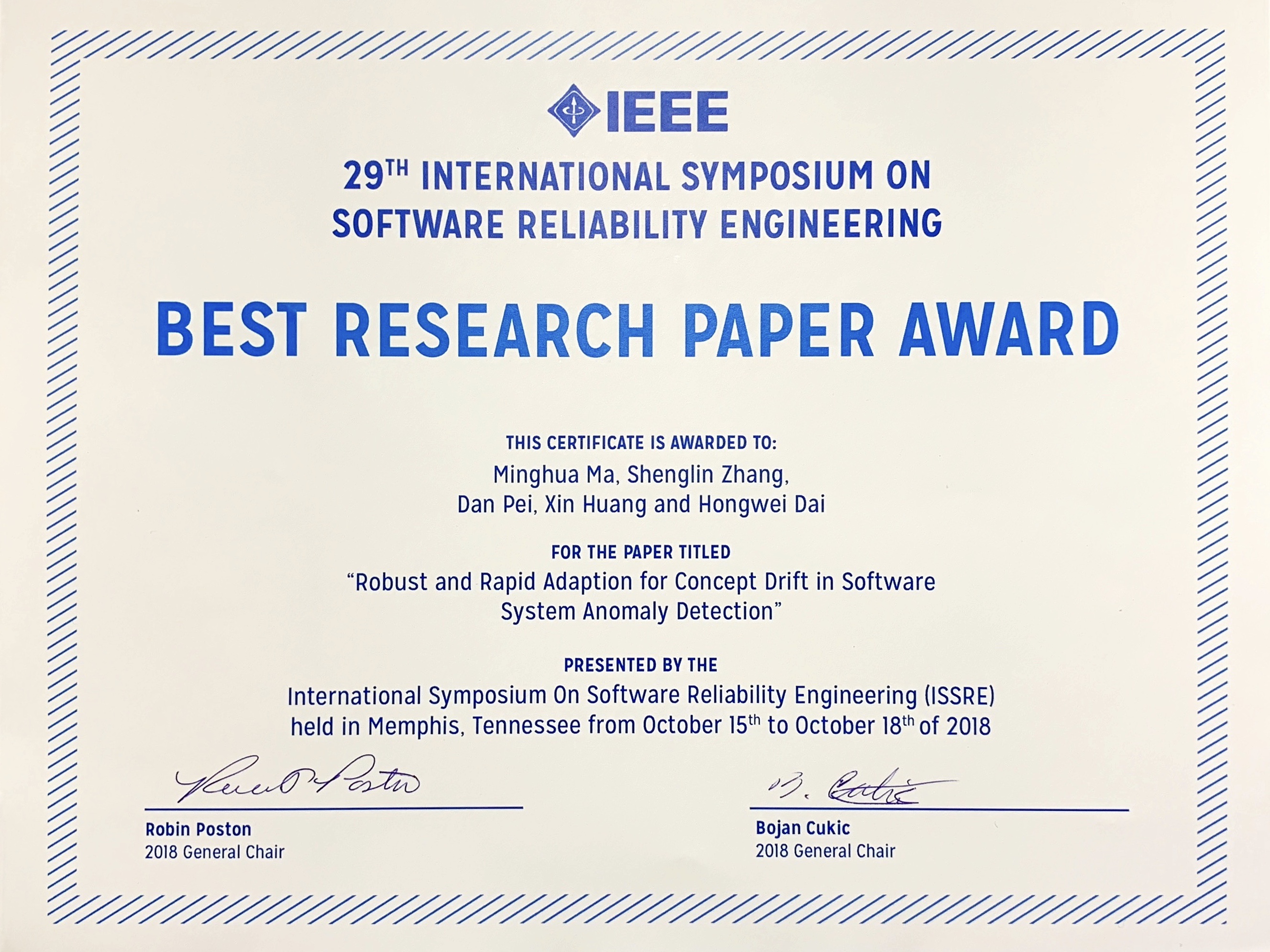 Oct 2018: Congrats to Minghua et al. on being selected as the best research paper in ISSRE 2018!