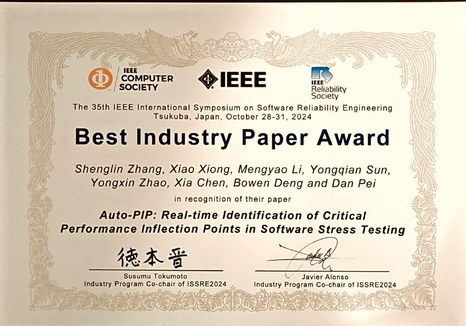 Oct 2024: Congrats to Shenglin et al. on being selected as the best Industry paper in ISSRE 2024!