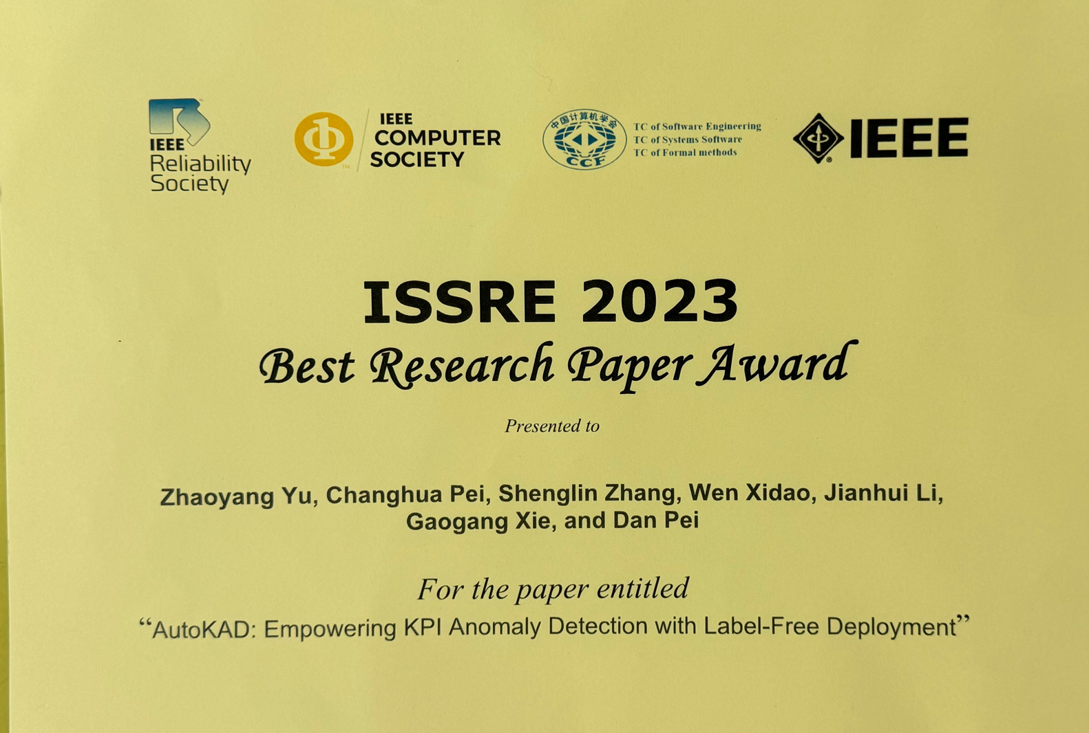 Oct 2023: Congrats to Zhaoyang et al. on being selected as the best research paper in ISSRE 2023!